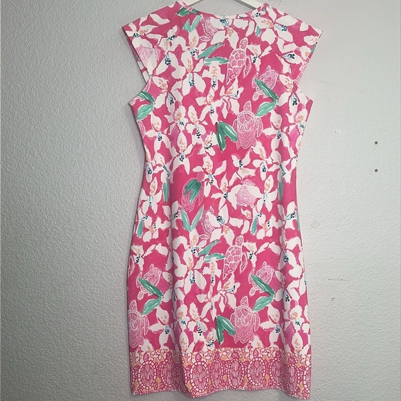 Jean Pierre Klifa Lily Dress L | Pink Turtle Print Jasmine Cove Shift Stretchy - Picture 4 of 13
